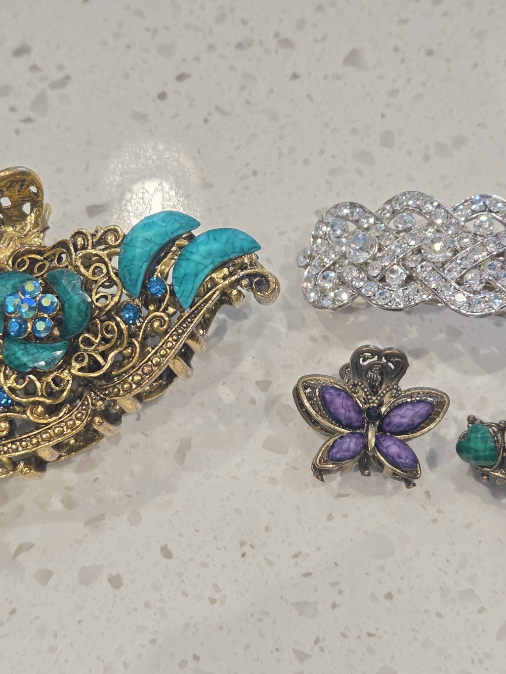 Vintage Glamour Lot Rhinestone Bridal Hair Barrette & Clip Set Butterfly Heart